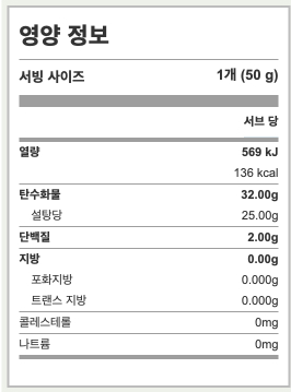 밤양갱 영양성분
